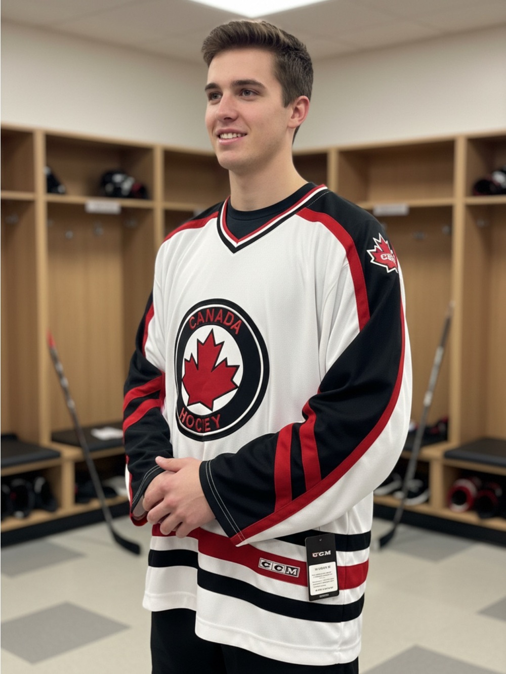 CCM Men's White, Black & Red Canada Hockey Jersey
